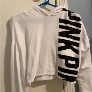 White pink crop hoodie